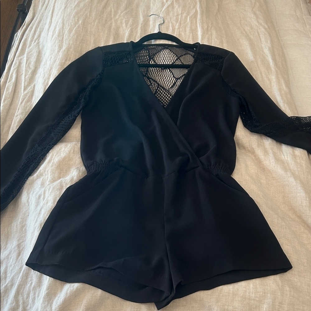 Parker Black Long Sleeve Romper with Mesh/ lace Details